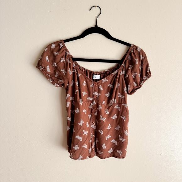 Hollister Brown Butterfly Print Blouse - Picture 6 of 6